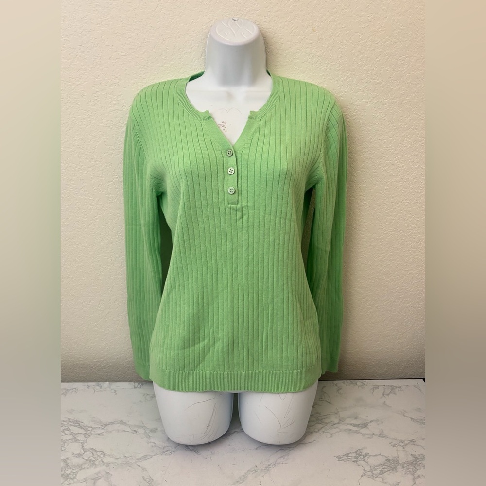 IZOD Womens Cardigan Long Sleeve Sweater Size S Green Button Down Ribbed G​